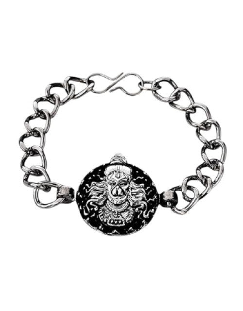 Stainless Steel Silver Round Shape Bajrang Bali Hanuman Ji Bracelet